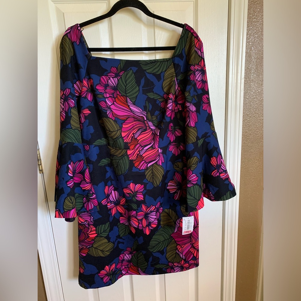Trina Turk Navy Floral Mini Dress with Pink & Green Accents